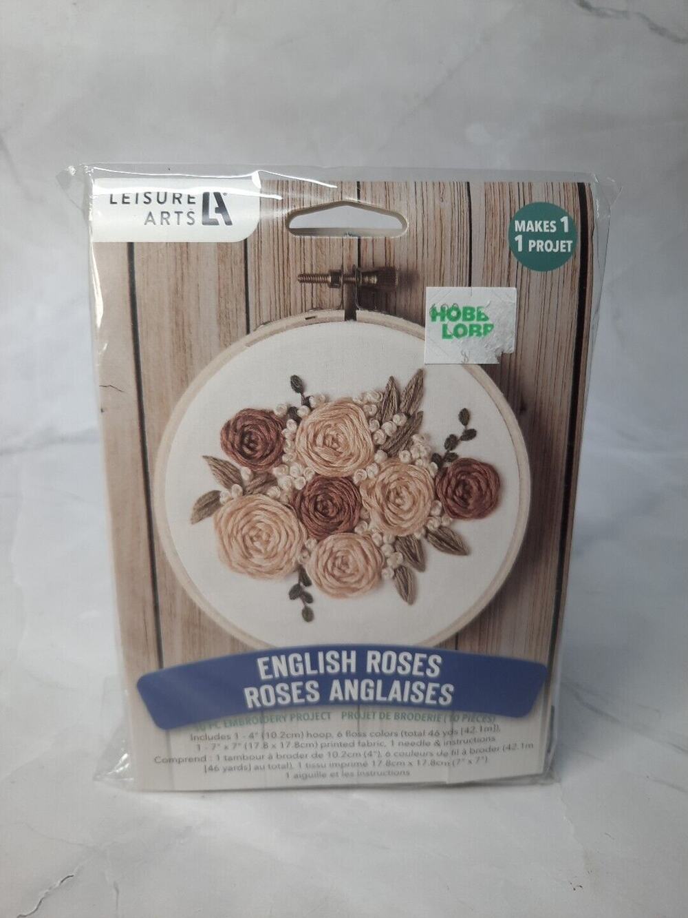 Leisure Arts Kit Embroidery Kit English Roses 4" Hoop Included